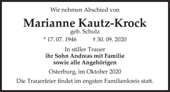 Traueranzeige von Marianne Krautz-Krock (geb. Schulz)  von Magdeburger Volksstimme