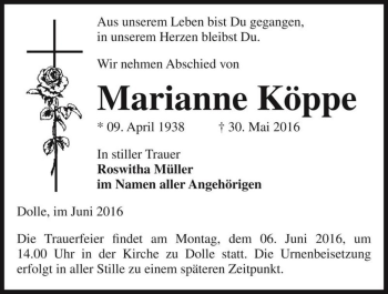 Traueranzeige von Marianne Köppe  von Magdeburger Volksstimme