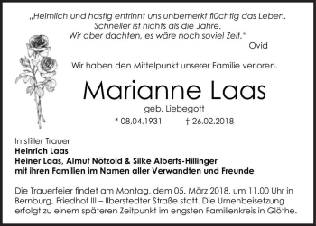 Traueranzeige von Marianne Laas (geb. Liebegott)  von Magdeburger Volksstimme