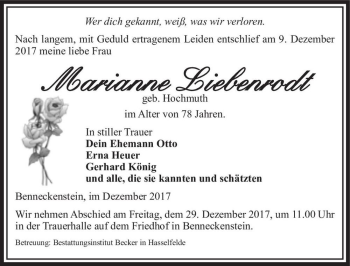 Traueranzeige von Marianne Liebenrodt (geb. Hochmuth)  von Magdeburger Volksstimme