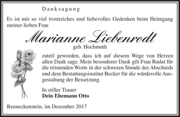 Traueranzeige von Marianne Liebenrodt (geb. Hochmuth)  von Magdeburger Volksstimme