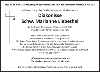 Traueranzeige von Marianne Liebethal  von Magdeburger Volksstimme