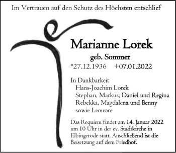 Traueranzeige von Marianne Lorek (geb. Sommer)  von Magdeburger Volksstimme