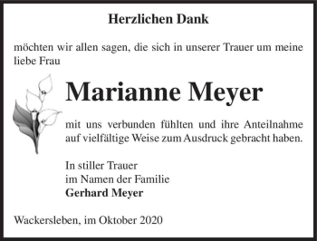 Traueranzeige von Marianne Meyer  von Magdeburger Volksstimme