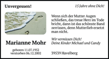 Traueranzeige von Marianne Mohr  von Magdeburger Volksstimme