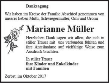 Traueranzeige von Marianne Müller  von Magdeburger Volksstimme