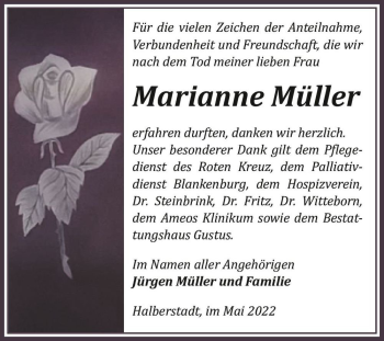 Traueranzeige von Marianne Müller  von Magdeburger Volksstimme