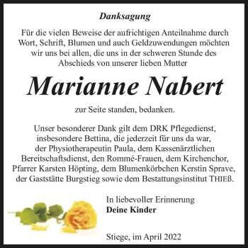 Traueranzeige von Marianne Nabert  von Magdeburger Volksstimme