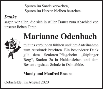 Traueranzeige von Marianne Odenbach  von Magdeburger Volksstimme