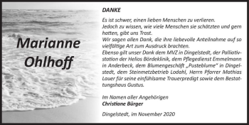 Traueranzeige von Marianne Ohlhoff  von Magdeburger Volksstimme