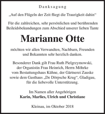 Traueranzeige von Marianne Otte  von Magdeburger Volksstimme