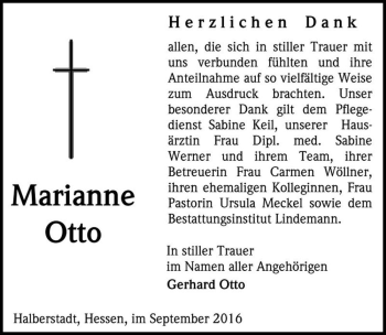 Traueranzeige von Marianne Otto  von Magdeburger Volksstimme