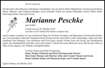 Traueranzeige von Marianne Peschke (geb. Keßler)  von Magdeburger Volksstimme