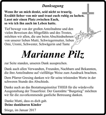 Traueranzeige von Marianne Pilz  von Magdeburger Volksstimme