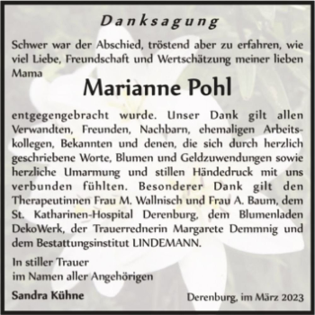 Traueranzeige von Marianne Pohl  von Magdeburger Volksstimme