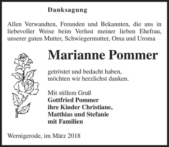 Traueranzeige von Marianne Pommer  von Magdeburger Volksstimme