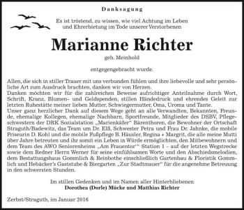 Traueranzeige von Marianne Richter (geb. Meinhold)  von Magdeburger Volksstimme