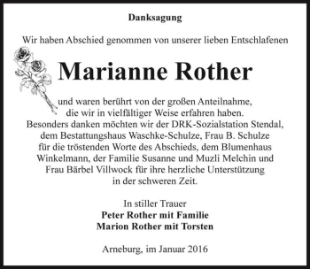 Traueranzeige von Marianne Rother  von Magdeburger Volksstimme