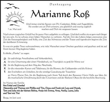Traueranzeige von Marianne Roß  von Magdeburger Volksstimme