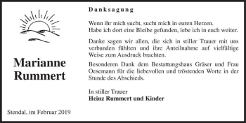 Traueranzeige von Marianne Rummert  von Magdeburger Volksstimme