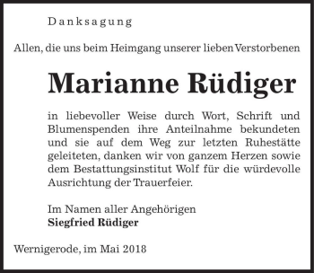 Traueranzeige von Marianne Rüdiger  von Magdeburger Volksstimme
