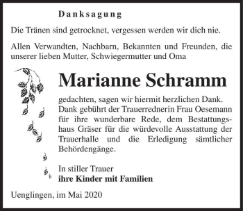 Traueranzeige von Marianne Schramm  von Magdeburger Volksstimme