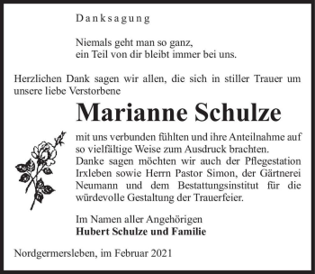 Traueranzeige von Marianne Schulze  von Magdeburger Volksstimme