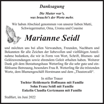 Traueranzeige von Marianne Seidl  von Magdeburger Volksstimme