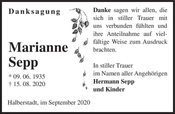 Traueranzeige von Marianne Sepp  von Magdeburger Volksstimme