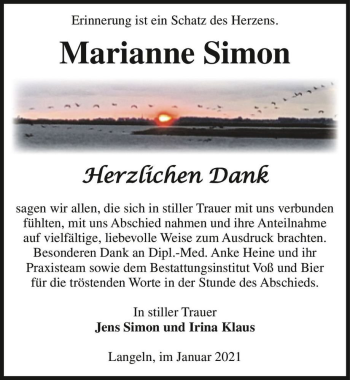 Traueranzeige von Marianne Simon  von Magdeburger Volksstimme