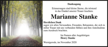 Traueranzeige von Marianne Stanke  von Magdeburger Volksstimme