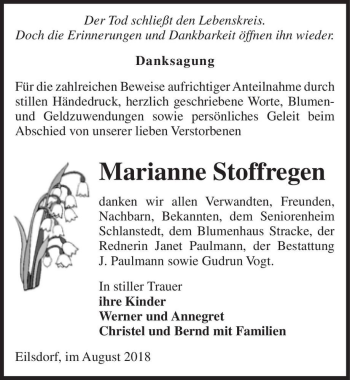 Traueranzeige von Marianne Stoffregen  von Magdeburger Volksstimme