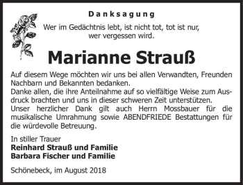 Traueranzeige von Marianne Strauß  von Magdeburger Volksstimme
