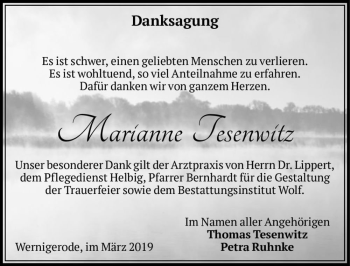 Traueranzeige von Marianne Tesenwitz  von Magdeburger Volksstimme