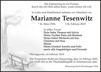 Traueranzeige von Marianne Tesenwitz  von Magdeburger Volksstimme