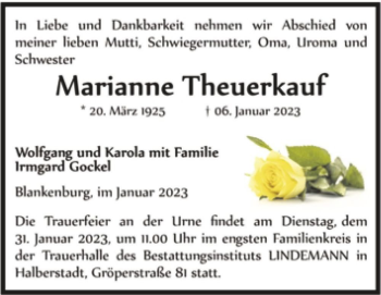 Traueranzeige von Marianne Theuerkauf  von Magdeburger Volksstimme