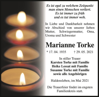 Traueranzeige von Marianne Torke  von Magdeburger Volksstimme