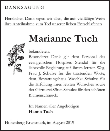 Traueranzeige von Marianne Tuch  von Magdeburger Volksstimme