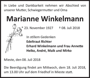 Traueranzeige von Marianne Winkelmann  von Magdeburger Volksstimme