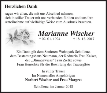 Traueranzeige von Marianne Wischer  von Magdeburger Volksstimme