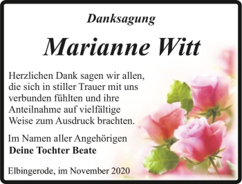 Traueranzeige von Marianne Witt  von Magdeburger Volksstimme