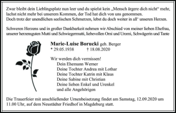 Traueranzeige von Marie-Luise Borucki (geb. Berger)  von Magdeburger Volksstimme