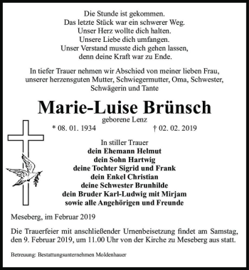 Traueranzeige von Marie-Luise Brünsch (geb. Lenz)  von Magdeburger Volksstimme