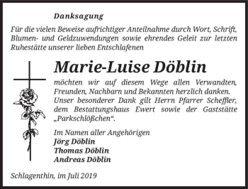 Traueranzeige von Marie-Luise Döblin  von Magdeburger Volksstimme