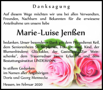 Traueranzeige von Marie-Luise Jenßen  von Magdeburger Volksstimme