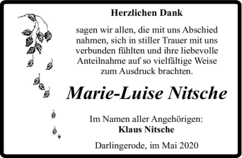 Traueranzeige von Marie-Luise Nitsche  von Magdeburger Volksstimme