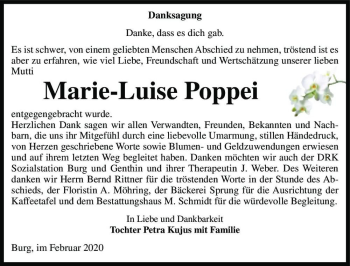 Traueranzeige von Marie-Luise Poppei  von Magdeburger Volksstimme