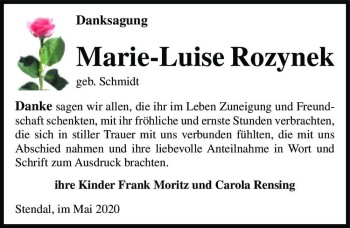 Traueranzeige von Marie-Luise Rozynek (geb. Schmidt)  von Magdeburger Volksstimme