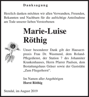 Traueranzeige von Marie-Luise Röthig  von Magdeburger Volksstimme