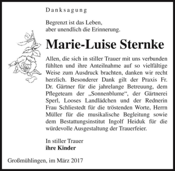 Traueranzeige von Marie-Luise Sternke  von Magdeburger Volksstimme